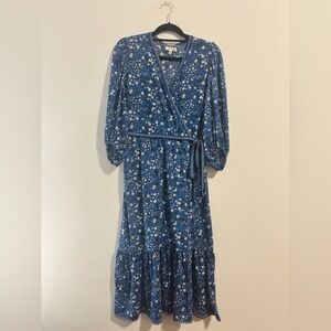 Max Studio Half Sleeve Faux Wrap Floral Midi Dress V Neck Size Medium